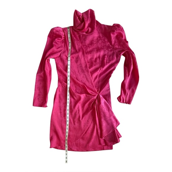 🌷Ronny Kobo Hot Pink Floral Jacquard Draped Mini Dress Turtleneck Long Sleeve M - Picture 12 of 13